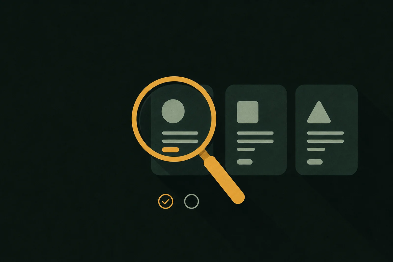 What a CKBD review can and cannot confirm — CKBD Guide Illustration: a magnifying glass examining one card among three, with a checkmark and an empty circle below