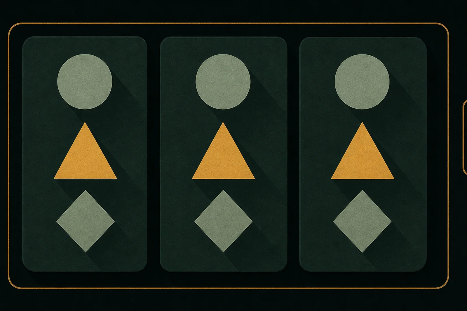 Slot reels and the game information panel — CKBD Guide Illustration: three slot reels showing circles, triangles and diamonds, with a lever beside them